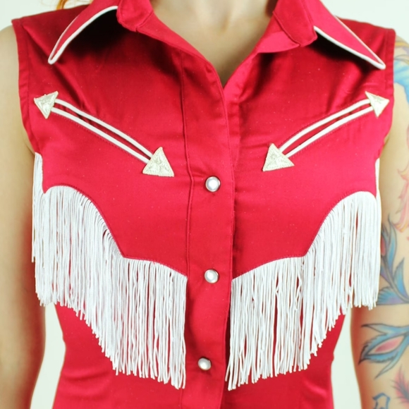 NWOT Riley Fringe dress in red and white Fables by Barrie western rockabilly - Picture 3 of 11